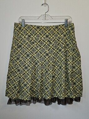 Industry Y2K Yellow and Brown Floral Pattern Midi Skirt Size Medium